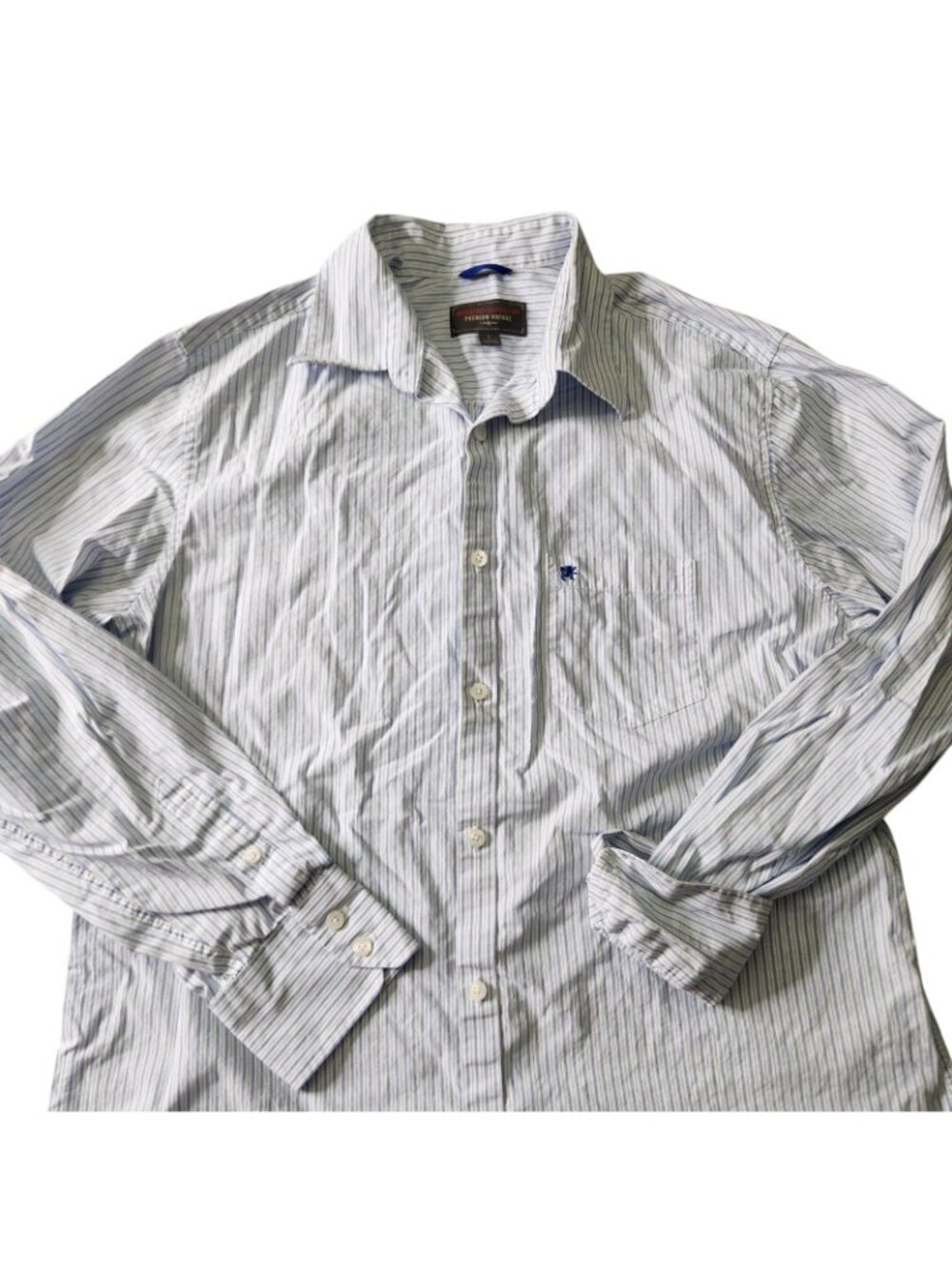 Mens Mossimo Blue White Stripe Button Dress Shirt Premium Vintage 100% Cotton L - Picture 5 of 10